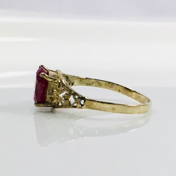 Ruby Solitaire Open Scroll Ring in 10K Gold - Picture 5 of 10